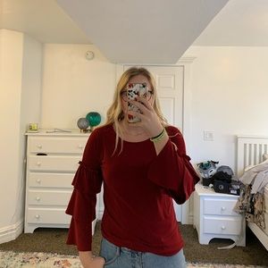 Red 3 tier sleeve blouse